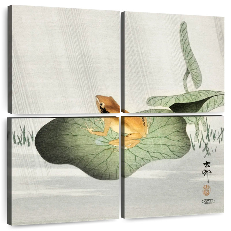 Grenouille ronce sur feuille de lotus, H 26 po x l 26 po