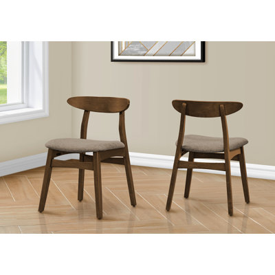 Dining Chair, 32" Height, Set Of 2, Side, Upholstered, Kitchen, Dining Room, Dark Walnut, Beige Fabric, Modern