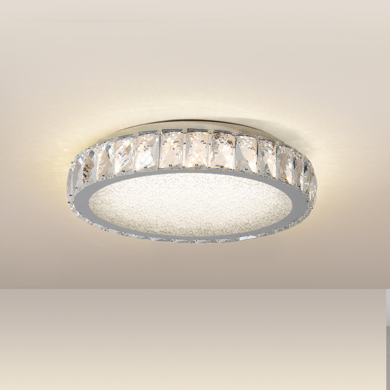 Plafonnier encastré à intensité variable avec détails en cristal scintillant, H 3,7 po x l 13,8 po x P 13,8 po
