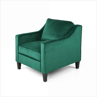Single-Seat Contemporary Accent Club Chair Tapered Birch Legs Soft Green Velvet Upholstery for Living Spaces