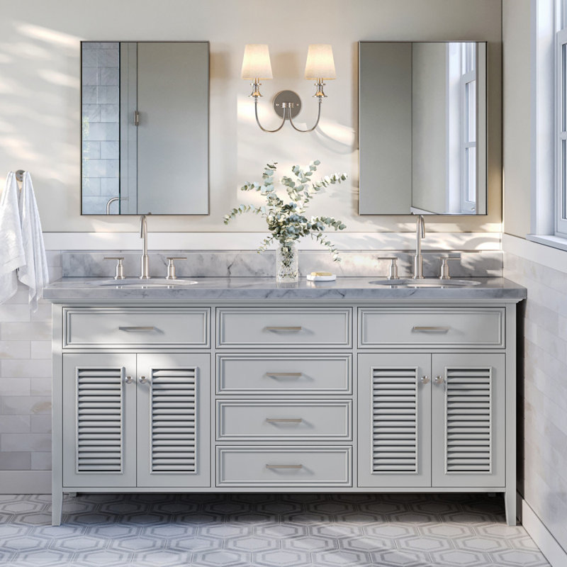 Kensington 73'' W Double Vanity, Gray, Oval, Pure White Quartz