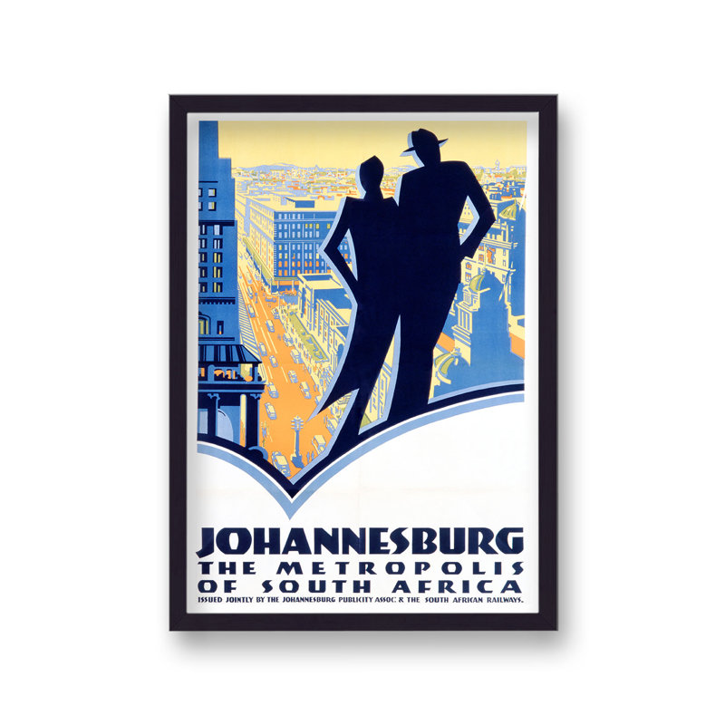 South Africa Johannesburg Vintage Travel Print 1 Piece Single Picture Frame Wall Art
