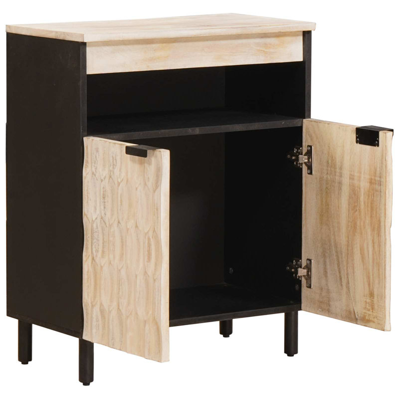 Solid Wood Rectangle Accent Cabinet, Black/White Wash 