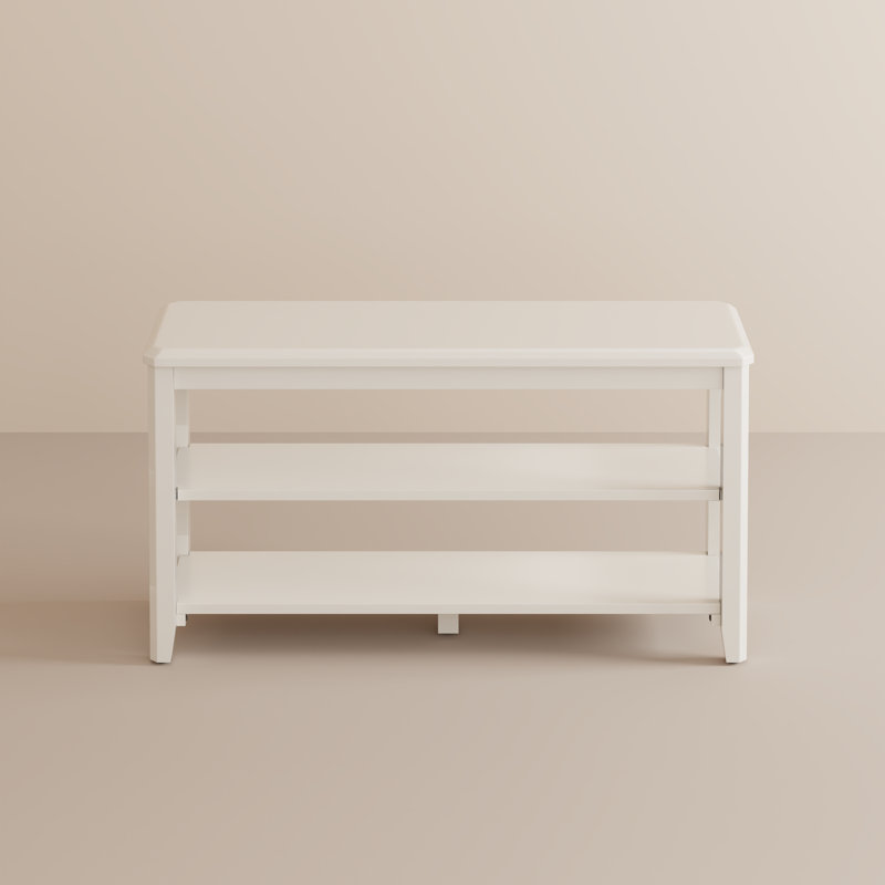  Solid Wood Shoe Bench with 2-Tier Open Shelving – Entryway Furniture, 39.37″ W x 11.81″ D x 20.47″ H, White