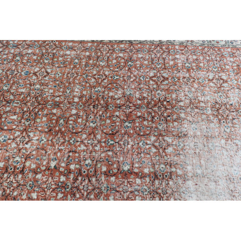 Tapis turc rétro Anatolian - motif floral brun pour le salon ou le salon