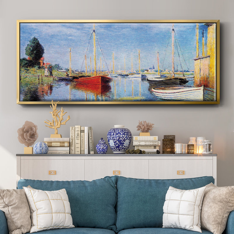 Bateaux de plaisance à Argenteuil par Monet, toile encadrée, H 24 po x l 60 po