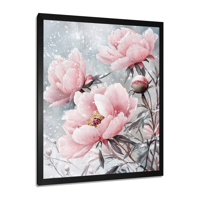 Pivoines au vent d'hiver I - art mural floral, salon, Noir, H 20 po x l 12 po, Reproduction encadrée d'une seule photo