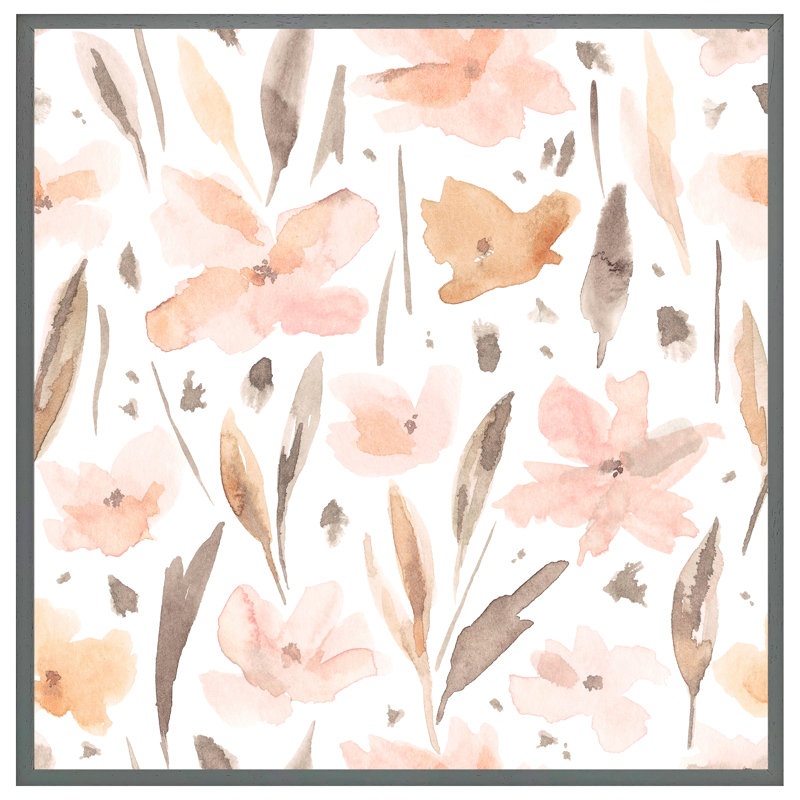 Hemingford Pink Watercolour 1 Piece Single Picture Frame Wall Art, 31cm H x 31cm W x 4cm D, Grey Framed