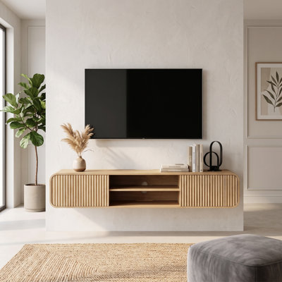 Meuble télé mural de 63 pouces avec panneaux cannelés et rangement ouvert