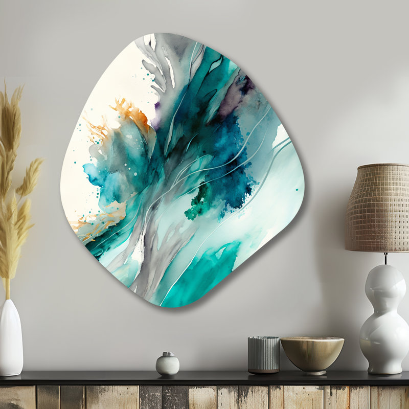 Célébrations dans des nuances de turquoise bleues - art mural asymétrique abstrait en forme de nébuleuse à encre liquide