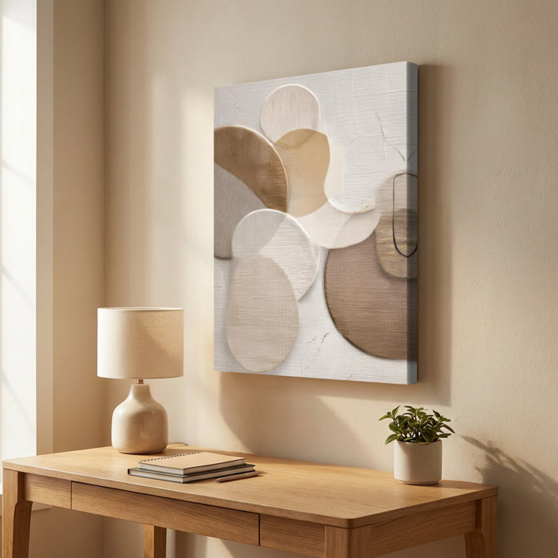 Minimalist Overlapping Textured Forms Neutral Tones Abstract Canvas Art