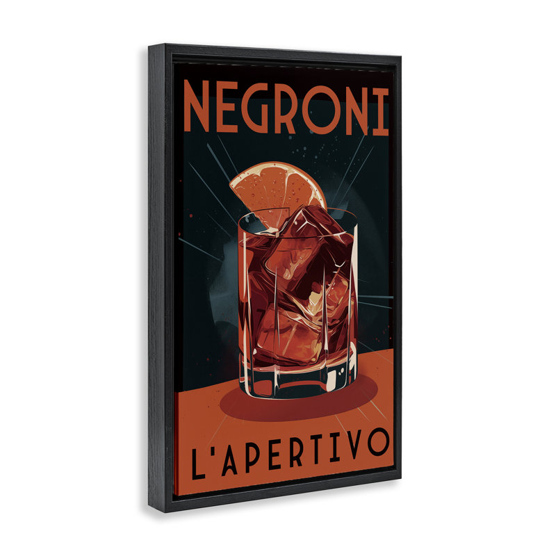 Cadre flottant rétro Mid-Century Negroni Drink, design par Andreas Magnusson, Cadre flottant noir de jais, H 25 po x l 17 po