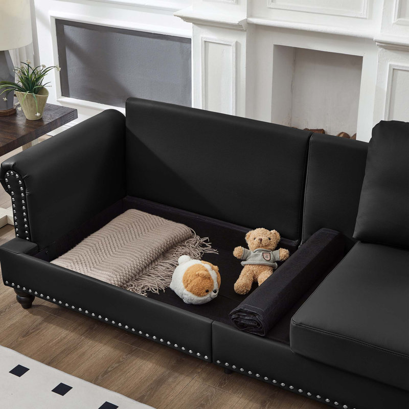 Canapé en cuir 83 po, 3, H 33,8 po x l 83 po x P 32,3 po, Noir