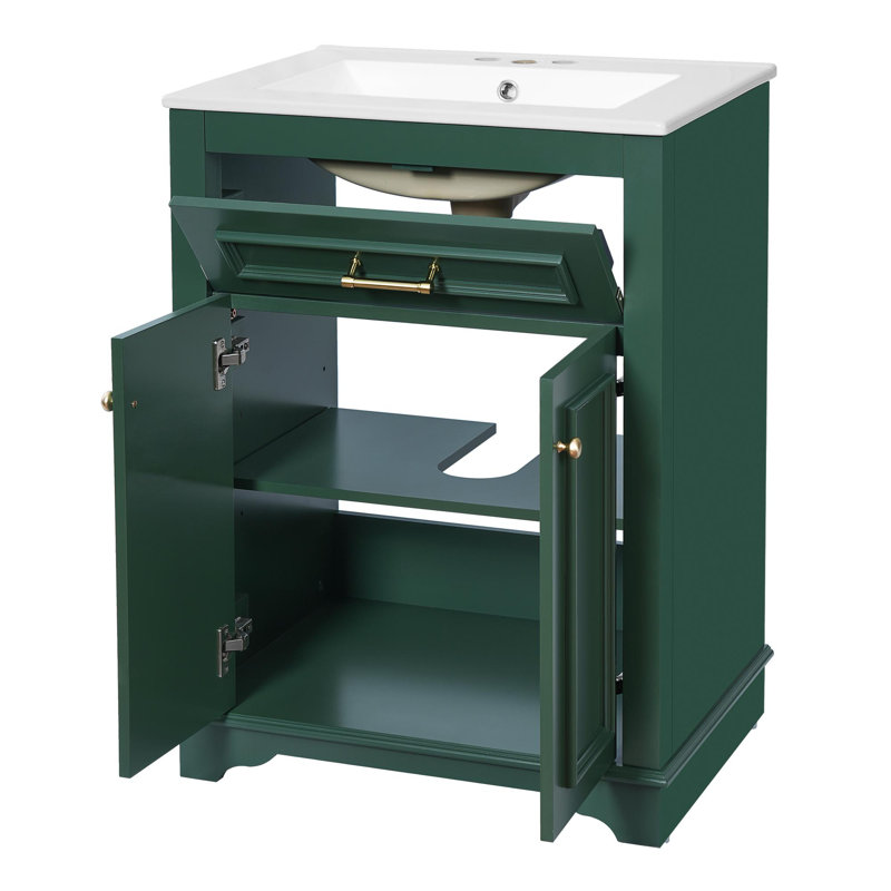 24" bathroom vanity with ceramic sink, Green