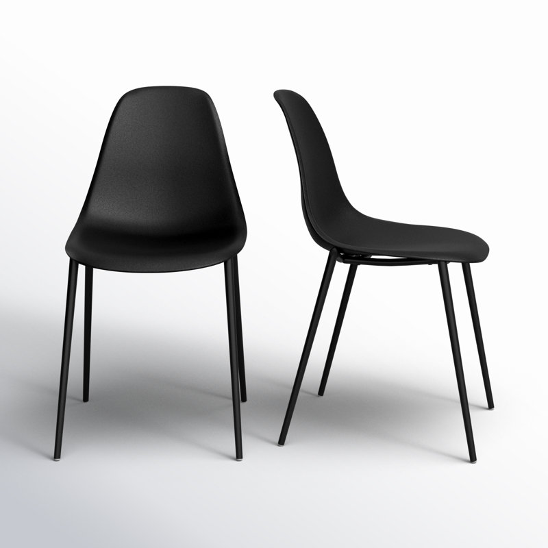 Black Plastic Armless Indoor/Outdoor Dining Chairs with Metal Legs, Set of 4