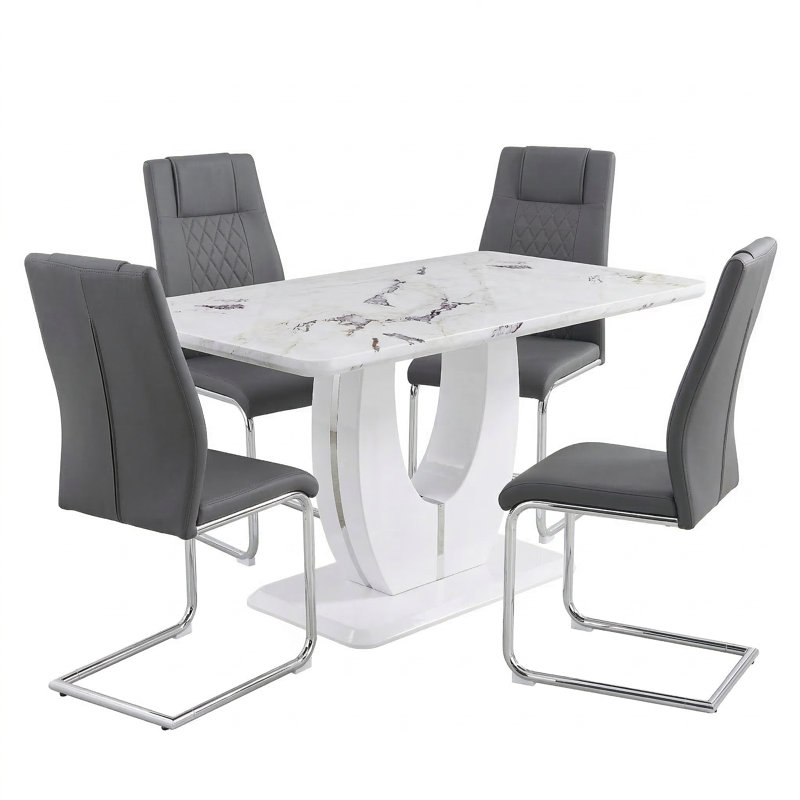 Ensemble de salle à manger à piédestal moderne Jeanlouis, 5 pièces: table, 4 chaises, Dark Grey, Silver