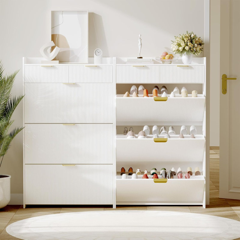 Shoe Cabinet w/2 Flip Drawers Shoe Storage Cabinet Freestanding Shoe Organizer w/ Drawers Narrow Shoe Rack Cabinet Farmhouse