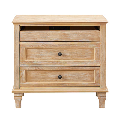 28" Wood Nightstand with Charging Station, Farmhouse Bedside Table with 3 Drawers, USB & Type-C Ports, Storage End Table for Bedroom Living Room Office