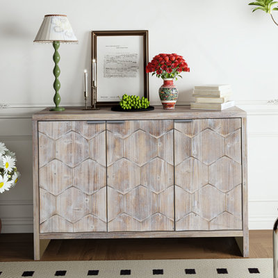 Buffet buffet à 3 portes avec beaucoup de rangement et design artistique, idéal pour l'organisation de la maison et la décoration intérieure