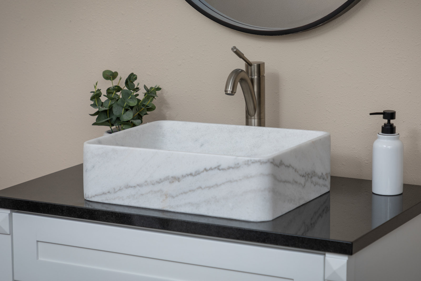 White Stone Vessel Bathroom Sink