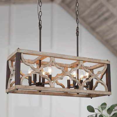 Lustre rectangulaire en bois et métal 8 lumières l 27,5 po Gatlin