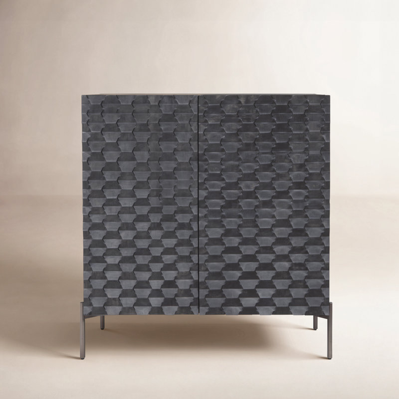 Raffael Solid Wood Bar Cabinet, Black