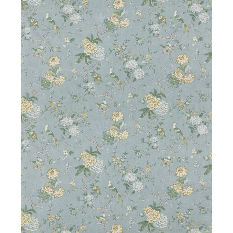 Oriental Bird Signature Performance Fabric, Soft Blue