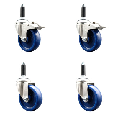 Solid Poly Swivel Expanding Stem Caster Set with 2 Lock Brake