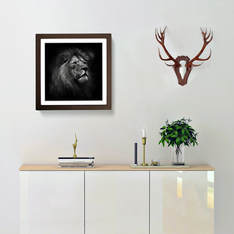 Lion Drawing - Single Picture Frame Print on Wood, Walnut