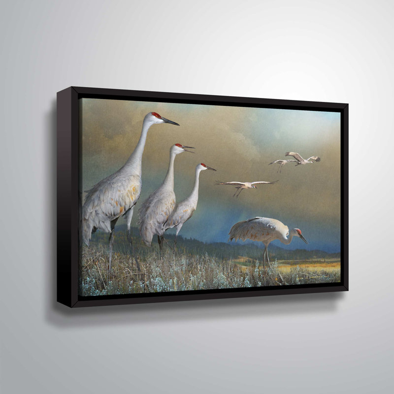 Cranes in Sage - Impression sur toile, Cadre noir, H 8 po x l 12 po x P 2 po