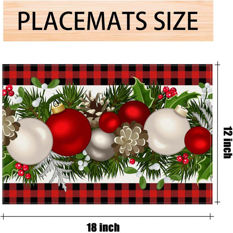 Linen  Buffalo Check Plaid Christmas Placemats Set Of 4 Farmhouse Winter Christmas Xmas Holiday Home Kitchen Table Decorations