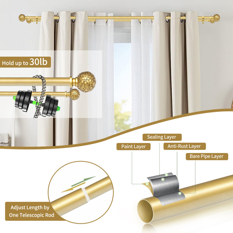 Takehito Adjustable Double Curtain Rod, 84" - 120"