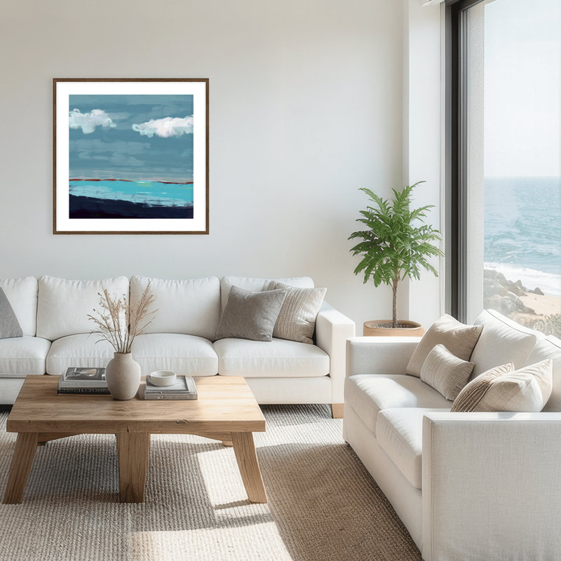 Coastal Retreat Radiant Horizons: Abstract Seascape, 36" H x 36" W x 1.125" D, Framed Matted Print, Brown