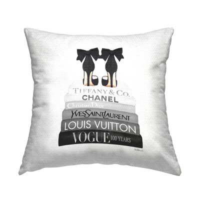 Stupell Industries Elegant Black Bow Shoes Glam Fashion Books Outdoor Printed Pillow by Amanda Greenwood