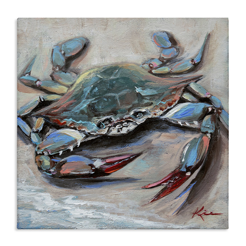 Art mural crabe bleu avec griffes par Lindsay Kivi Fine Art, H 36 po x l 36 po