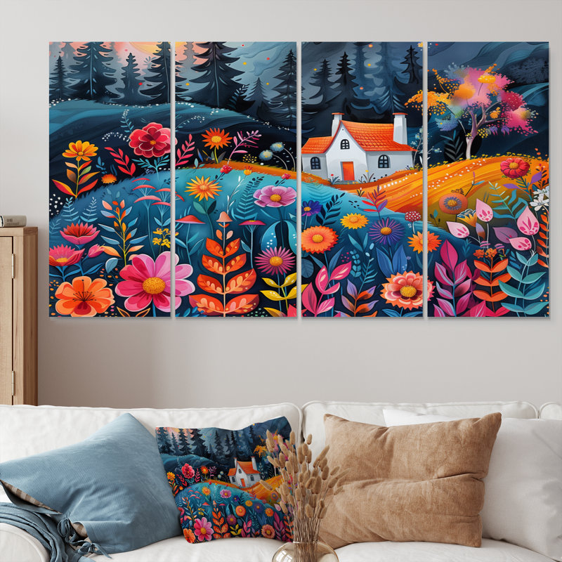 «Orange Orange Summer Farmhouse Garden Beauty I», ensemble d'art mural sur toile, H 32 po x l 64 po