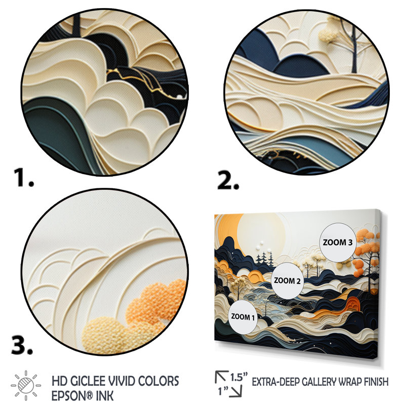 Mahjabi Grey Orange Line Art Landscape - Abstract Line Art Landscape Wall Art, Black Picture Framed, 16" H x 32" W x 1" D