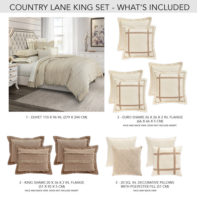 Country Lane Duvet Set - Toast, King Duvet Cover + 5 Shams + 2 Pillows