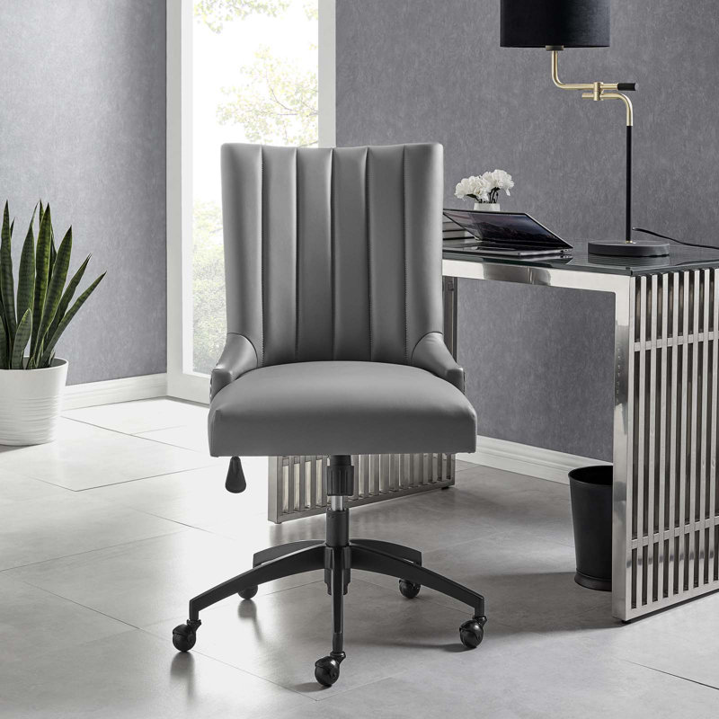 Empower Channel Tufted Vegan Leather Office Chair, Gray