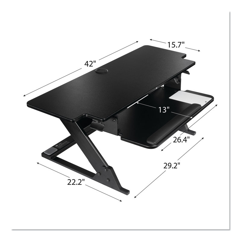 Black Adjustable Height Standing Desk Converter with Gel Wrist Rest