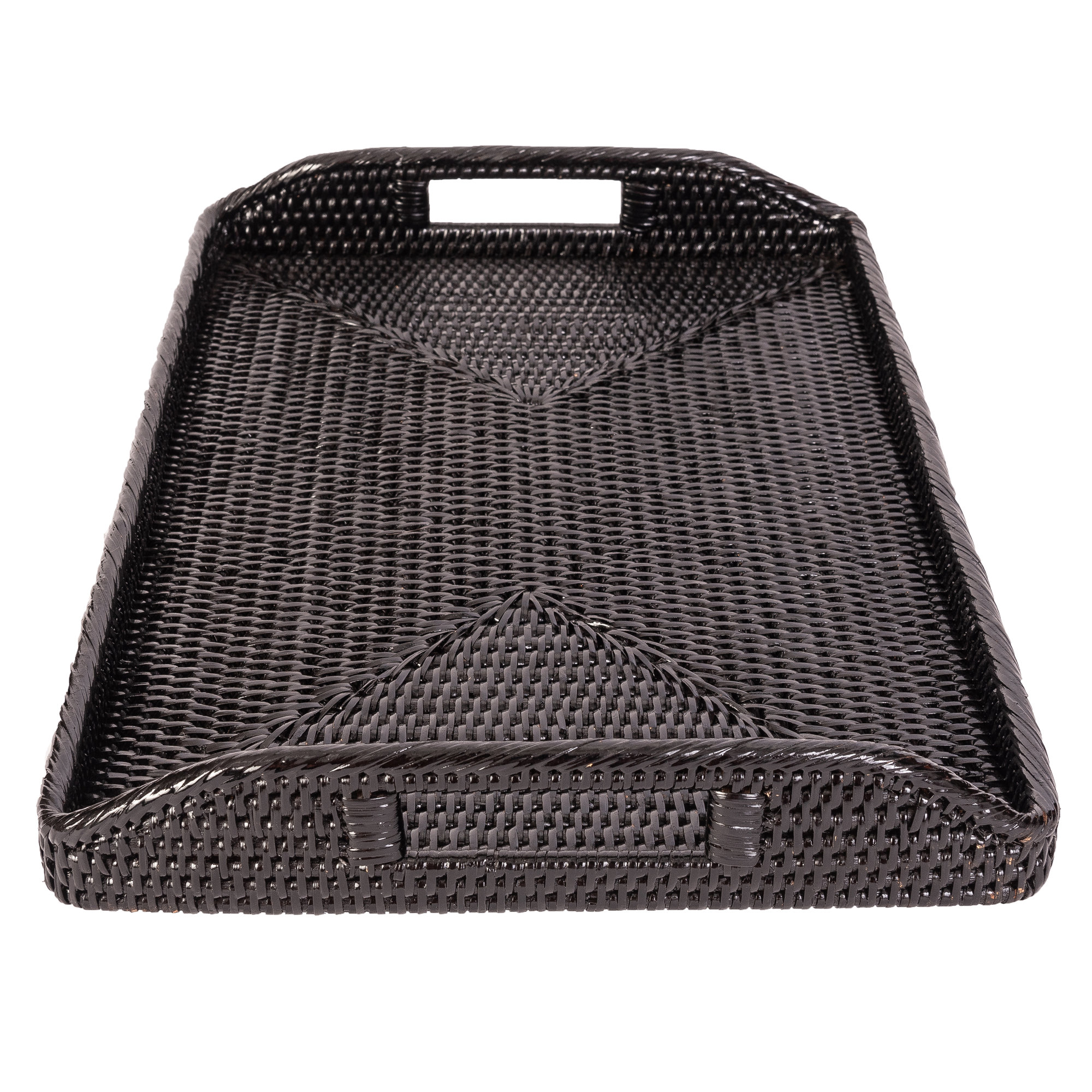 Grayton Rectangular Ottoman With High Handles Serving Tray, Tudor Black, 1" H x 14" W x 10" D