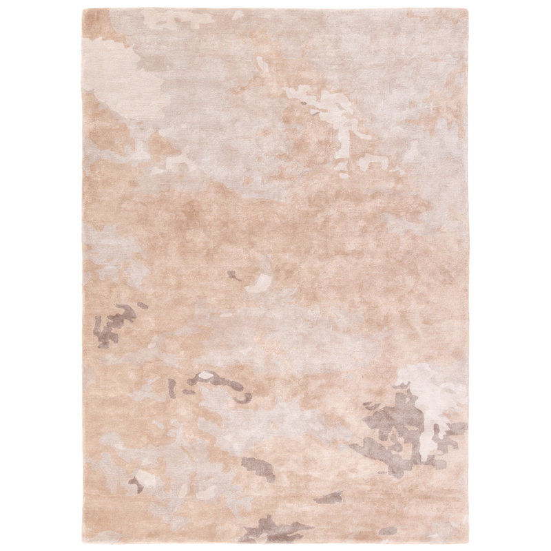Tapis rectangulaire en viscose touffeté à la main à motif abstrait pêche / rosé, Rectangle de 5 pi x 8 pi
