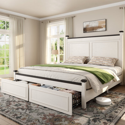 Tête de lit haute avec 2 tiroirs de rangement sous le lit - panneau noir et blanc - double / grand / très grand