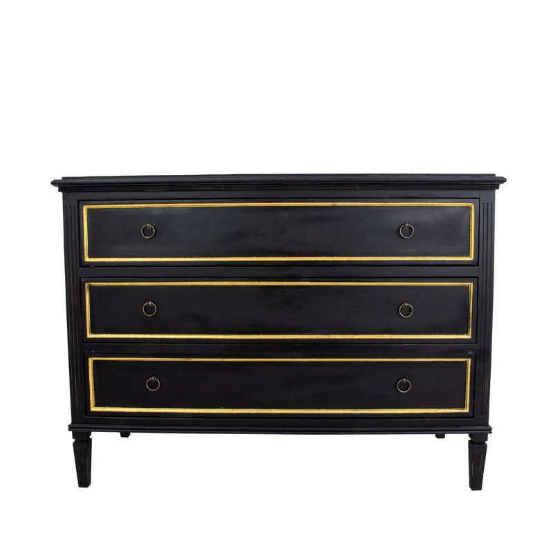 Lauren 3 - Drawer Solid Wood Dresser, Black/Gold