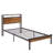 Twin Metal Platform Bed Frame With Wooden Ends - Option, Under Storage Capacity, No Box Spring, Easy Assembly Process, And Quiet, Black + Brown Size Head Foot Inclusion, Chance, Spring Required,