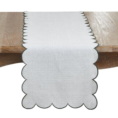 Chemin de table vert rayé en coton festonné l 16 po x L 72 po