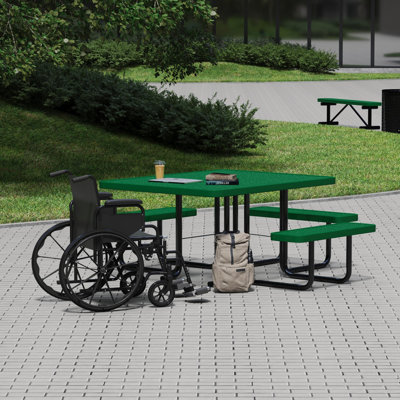 Table de pique-nique carrée 46 po avec 3 sièges et banc de loisirs ADA
