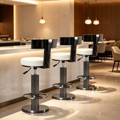 Cravets Stainless Steel Bar Stools with Back Modern Adjustable Barstools Swivel Bar Chairs（1PCS）