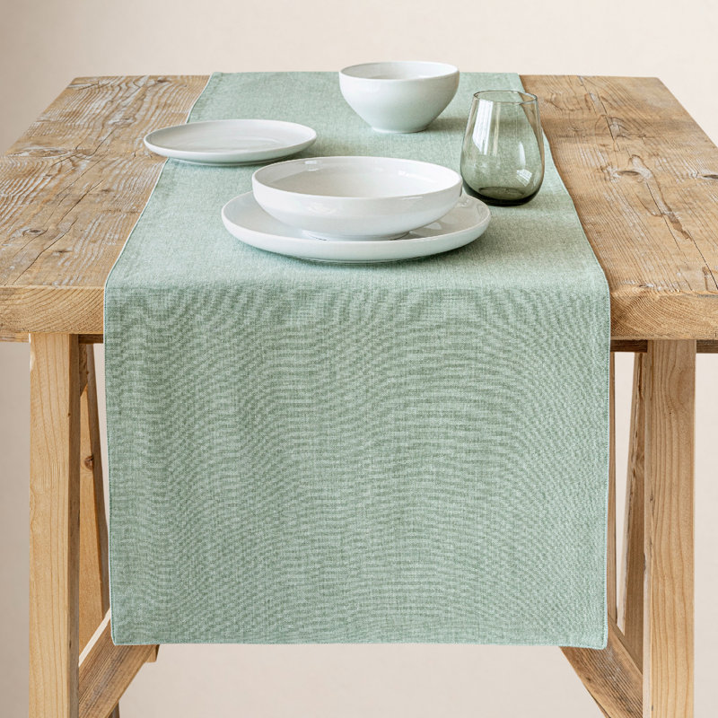 Over&Back Woven Chambray Table Runner, Green, 18" W x 108" L