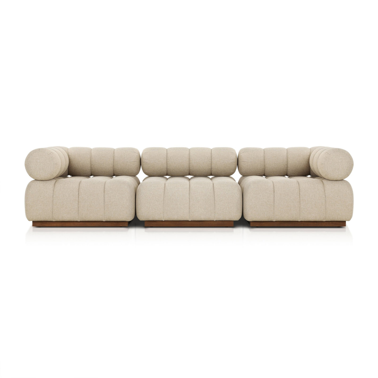 Martinique 73" Teak Patio Sectional, Hayes Cream Cushion/Stained Saddle Frame, Symmetrical